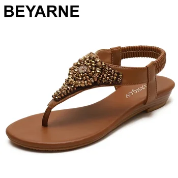 BEYARNE Sandál ženy klinu náklonu nové letné flip-toe drahokamu veľké veľkosti topánky dámske jednoduché pláži dovolenku Roman topánky